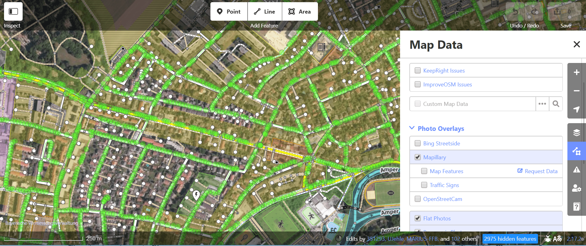 Mapillary-Bilder von Fürstenfeldbruck werden zur Bearbeitung in OSM verwendet.